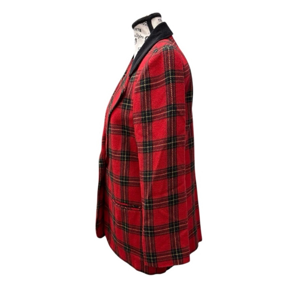 Sag Harbor Vintage Red Plaid Women's Wool Blend Blazer - Picture 2 of 9